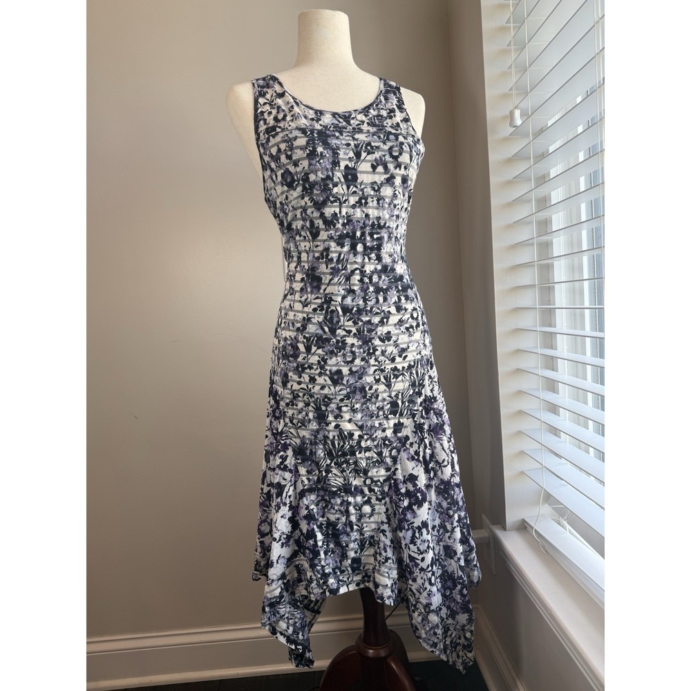 Simply Vera Wang Floral Midi Dress XS Black White Purple Sleeveless Wedding